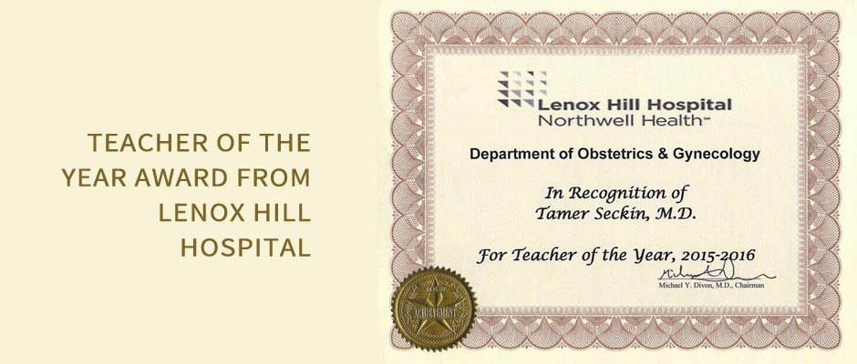 Teacher of the Year award from Lenox Hill Hospital